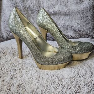 Jennifer Lopez Marilyn Glitter Platform Pumps Silver Gold Stiletto Heels 8M